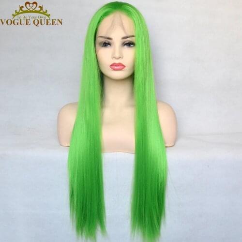 Vogue Queen Apple Green Synthetic Lace Front Wig Long Silky Straight Heat Resistant Fiber Natural Hairline For Women