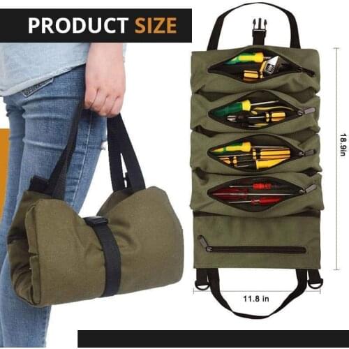 1PC Roll Up Tool Bag 4 Colors Multi-Purpose Tool Roll Up Bags Wrench Roll Pouch Hanging Tool Zipper Carrier Tote Back Seat Pack