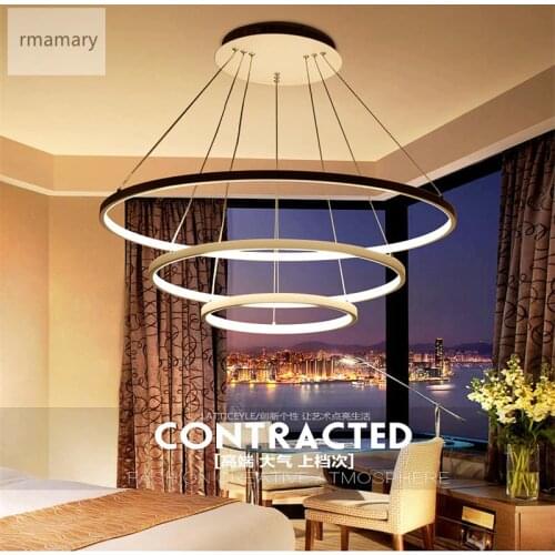 Pendant 3ring acrylic pendant lights Dimmable Modern round pendant lamp 90-260V 40/60/80/100CM Simple personality lamps