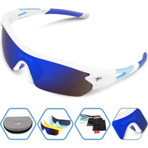 Polarized Sports Sunglasses With 5 Interchangeable Lens for Men Women Cycling Running Driving Fishing Golf Bike Riding Glasses