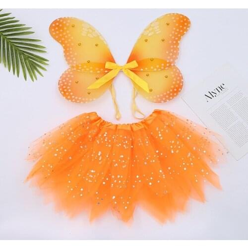 Fashion New Two-piece Butterfly Wings Stage Performance Skirt Christmas Makeup Costume Girls Princess Fairy Blue Pink Green
