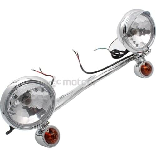 Silver Motorcycle Light Bar+Turn Signals+Fog Light Universal For Yamaha V-Star XVS 650 950 1100 Silverado/Suzuki Boulevard