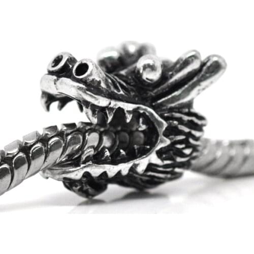 DoreenBeads Silver Color Dragonhead Charm Beads Fit European Charm 13x11mm,2 pcs