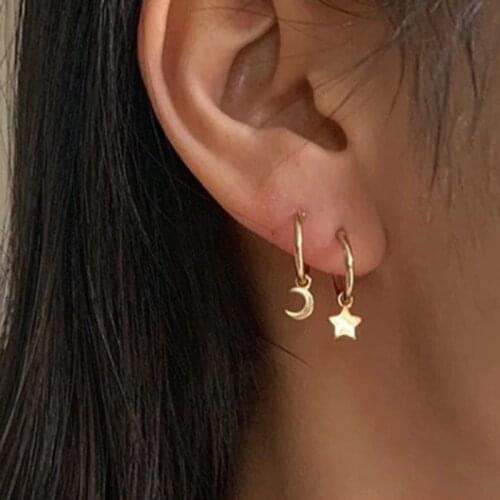 YWZIXLN Fashion Bohemian Gold Color Small Star Moon Drop Earring Mascot Ornaments For Women Accessories Wholesale E0146