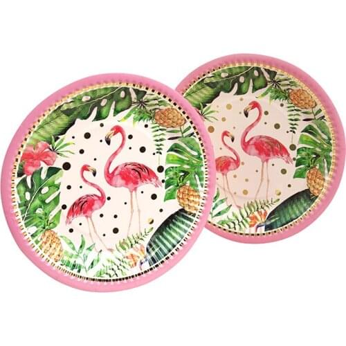 10 Pieces Flamingo Palm Leaves Painted Paper Plates Disposable Kids Girls Party Supplies