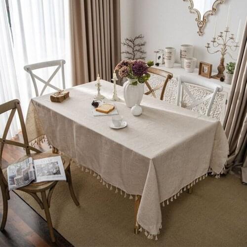 MCAO Washable Cotton Linen Tablecloths Fabric Tassel Tablecloth Dust-Proof Table Covers for Home Kitchen Dinning Tabletop TJ6221