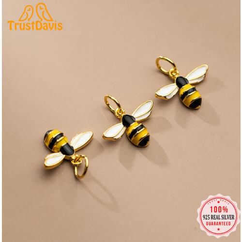 TrustDavis Real 925 Sterling Silver Fashion Insects Bees Charm Pendant Handmade DIY Accessories Fine Jewelry Wholesale HY302