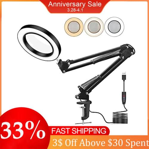NEW Diam 8X Magnifying Glass with LED light stand Illuminated magnifier Soldering station phone Magnifier Welding/Reading Table