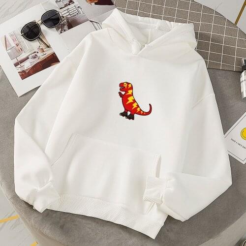 Women Autumn Thick Loose Sweatshirt Harajuku Kawaii Dinosaur Printed Hoodie Casual Hooded Hoodies Kangaroo Pocket Pullover Top