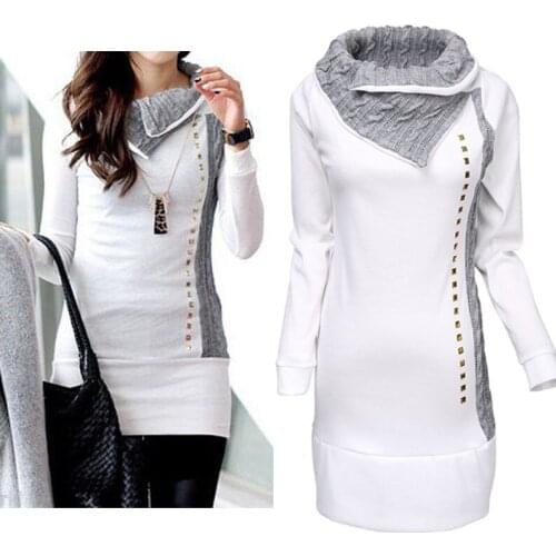 Hot Sale Casual Women Winter Autumn Long Sleeve Pullover Jacket Sweater Coat Hooded Jumper Tops White High Collar Sweaters