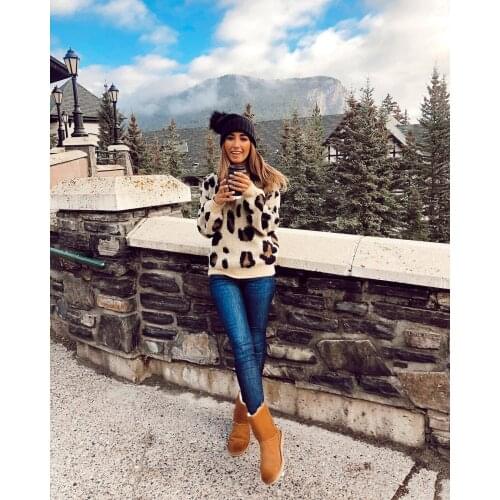 Womens Pullover Leopard Print Computer Knitted Neck Sweater Winter Thick Long Sleeve Casual Tops Womens Outerwear Pullovers