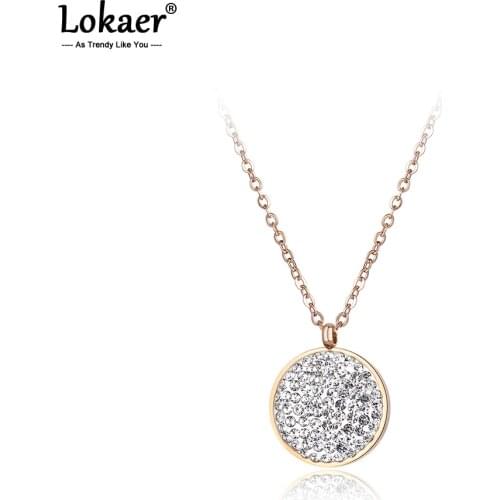 Lokaer Luxury Stainless Steel Wedding Necklace Jewelry Classic Pave Setting Rhinestone Circle Chokers Necklace For Women N18050