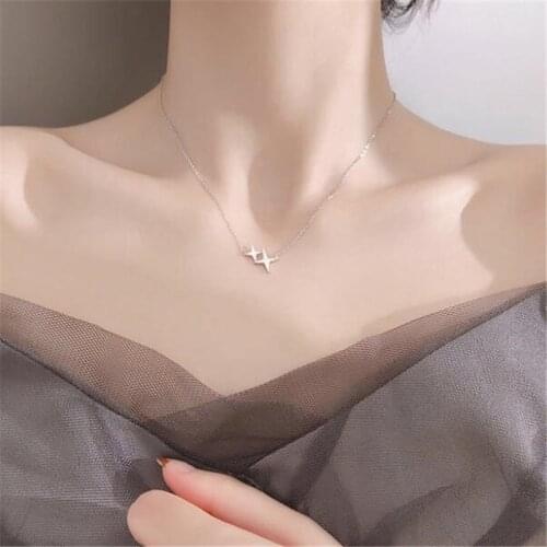 Korean Style Crystal Star Pendant Necklace Silver Color Womens Clavicle Chain Necklace Party Jewelry Gifts