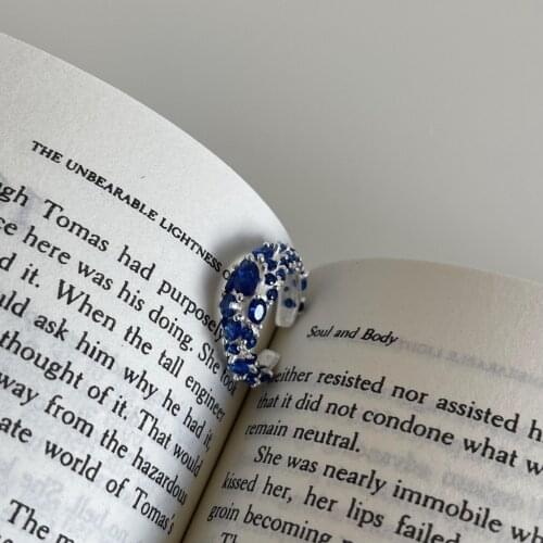 SHANICE 100% 925 Sterling Silver Dark blue zirconium diamond irregular open ring Female Index Finger Ring Fashion Ornament