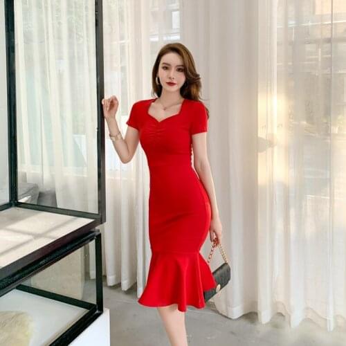 2021 summer stylish high-end office sexy womens party dresses short sleeve v neck vintage bodycon bandage dresses mermaid dress