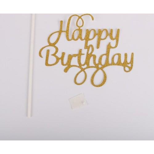 1pc Gold Cupcake Cake Toppers Personalized Fonts Happy Birthday Cake Flags Baking Decorations For Family Kids Birthday Party