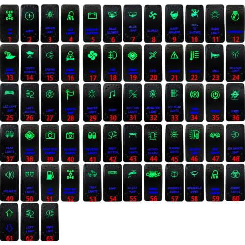 12V 20A / 24V 10A UP Green & Down Blue Led Light Bar Car Boat ON OFF Rocker Push Switch 5Pin SPST Circuit Protection for Carling