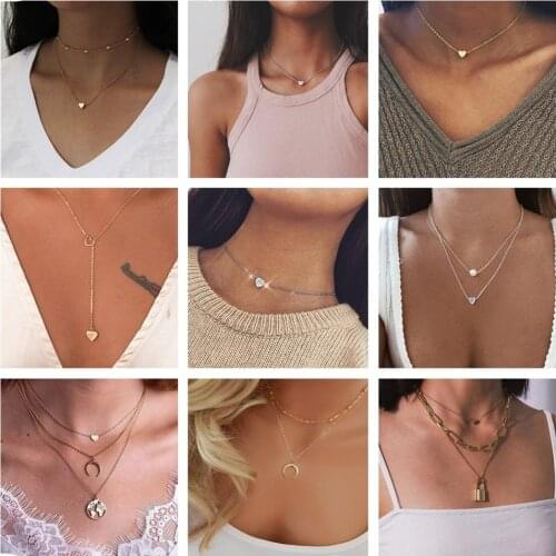 2020 New Female Fashion Crystal Heart Necklace Pendant Short Gold Chain Necklace Pendant Necklace Charm Gifts Girlfriends Gift