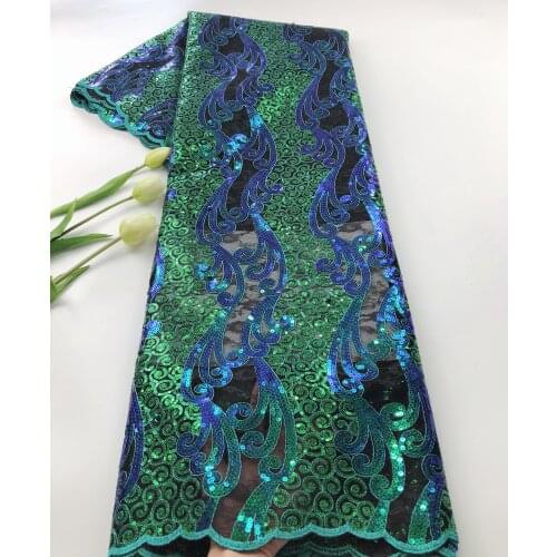 5 Yards Holed Sequins/Bead Embroidery Double French Lace Green African Tulle Lace Mesh Fabric Nigerian Sewing National Clothes