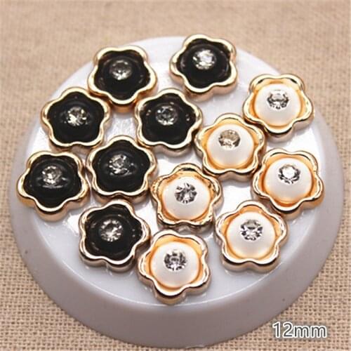 50PCS 12mm Shiny Rhinestone Golden Flower Shape Plastic Flatback Button Home Garden Crafts Cabochon DIY Scrapbook Accessories