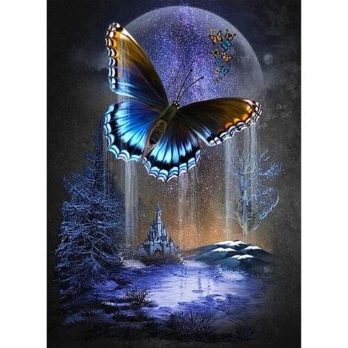 5D Diy Diamond Painting Scenic castle butterfly Diamond Mosaic Full Square round Diamond Embroidery crystal decoration art TY816