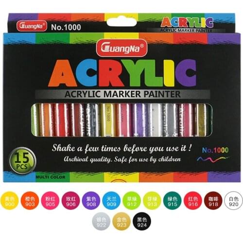 Acrylic Marker 15 Colors 3mm Acrylic Paint Marker for Ceramic Rock Glass Porcelain Mug Wood Fabric Canvas Painting Art Supplies
