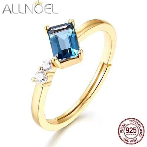 ALLNOEL Solid Silver 925 Sterling Gemstone Ring For Women Classic 100% Natural Blue Crystal Topaz Agate Garnet Fine Jewelry 2019