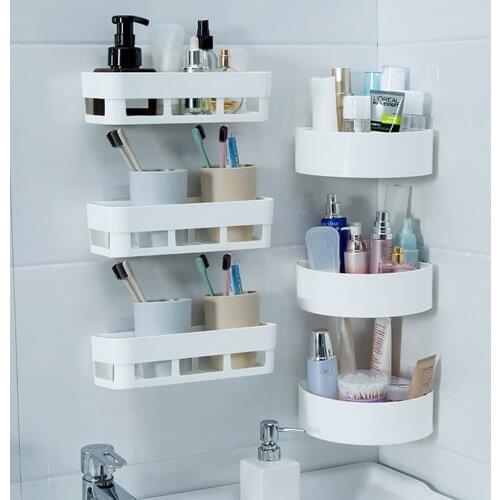 Behogar 2pcs Wall Hanging No need Drill Storage Rack Mounted Shelves with Stick Type for Bathroom Bedroom Kitchen Toilet White