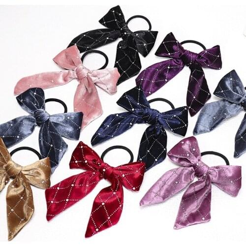 Free shipping ins velvet bow ribbon women hairties girls rubber band ladys hair bands Ponytail Holder Hair accessories