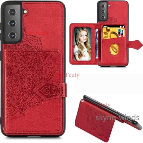 For Samsung Galaxy S21 FE mandala embossing cloth pattern phone case flip wallet clip and stand cover coque fundas for SM S21FE