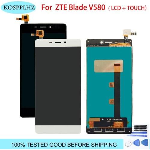 Black/white Full For ZTE Blade V580 LCD DIsplay + Touch Screen Digitizer Assembly Replacement For ZTE Blade V580 with free tools
