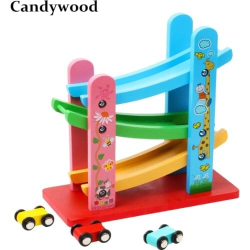 Kids Wooden Car Ramps Race 3 Level Toy Car Ramp Race Track Wooden Toy Cars Toddler Baby Toys for Boys and Girls