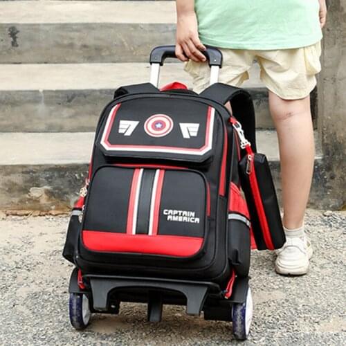 Children School Bags Kids Boys Trolley Schoolbag Rolling Luggage Book Bag Wheeled Backpack Travel 2/6 Wheeled Trolley Backpacks