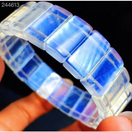 Natural Blue Light Moonstone Crystal Clear Rectangle Beads Bracelet 16.3x9.2x5.4mm Women Men Healing Genuine AAAAA