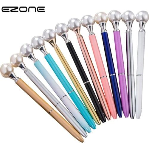 EZONE 0.5mm Black Ink Ballpoint Pen Fashion Girl Pearl Metal Pen Material Escolar Novelty for Writing School Office Stationery