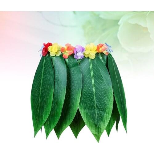 Hawaiian Artificial Leaves Grass Skirt Hula Grass Party Kids Adults Hawaii Flower Skirt Beach Summer Holiday Costume(Green/23 In
