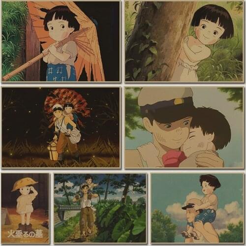 Hayao Miyazaki Tombstone for Fireflies Vintage Posters and Prints Living Room Decorative Painting Core Kraft Paper