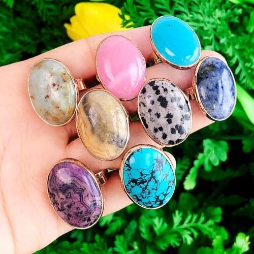 KOMi Natural Stone Inlay Rings for Women Oval Shaped Turquoise Agates Knuckle Ring Open Finger Cuff Rings Jewelry