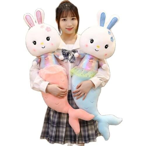 65-105cm Beautiful Mermaid Rabbit Plush Toys Stuffed Creative Girls Bunny Appease Doll Soft Sleep Nap Pillow Cushion Girls Gift