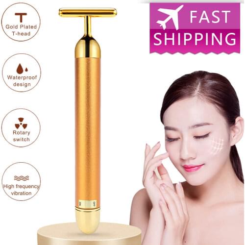 Beauty Bar Vibration Slimming Face Pulse Firming Facial Gold Roller Massager Lift Skin Tightening Wrinkle Stick Electric Massage