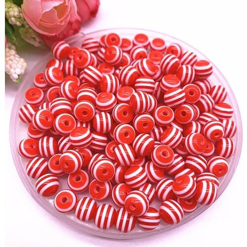 6/8/10/12mm Round Resin Beads Stripe Spacer Beads for Jewelry Making Children Handcraft Department DIY Bracelet Accessories #03