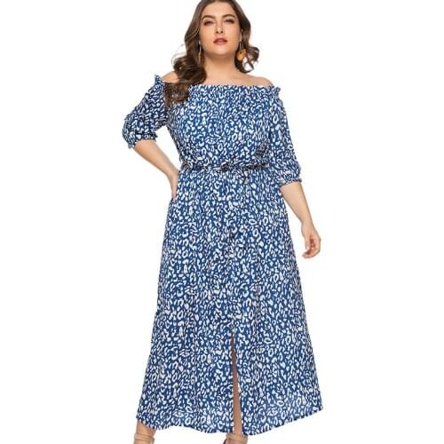 MK 2019 Summer new arrival womens chiffon Plus Size maxi One shoulder dress fashion ladies Print floral dress