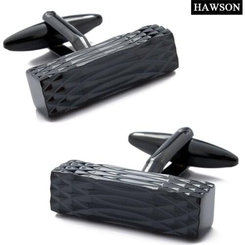HAWSON Metal Jewelry Cufflinks Long IP-Black Mens Shirt Cufflinks for Fashion Wedding Dress/Shirt Cuff Button