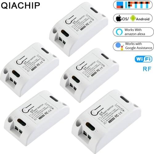 QIACHIP Smart Home DIY Automation Modules 110V 220V 433Mhz RF & WiFi Light Switch Tuya Smart Life APP Amazon Alexa Google Home