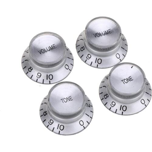 Musiclily Pro Imperial Inch Size Top Hat Bell 2 Volume 2 Tone Reflector Knobs Set for USA Made Les Paul SG Style, Silver