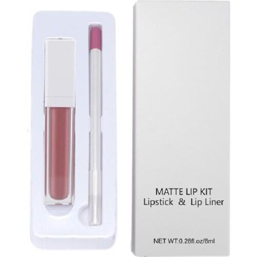 Matte Lipstick & Lipliner Makeup Kit Super Pigmented Smooth Liquid Lipgloss Lip Liner Set Vegan Custom private Label