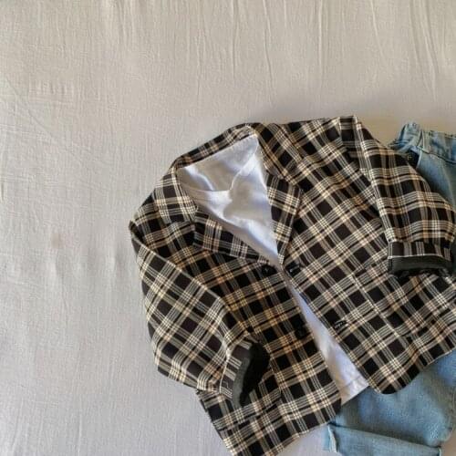 2021 new style girls boys cotton full sleeve plaid coat autumn kids jacket