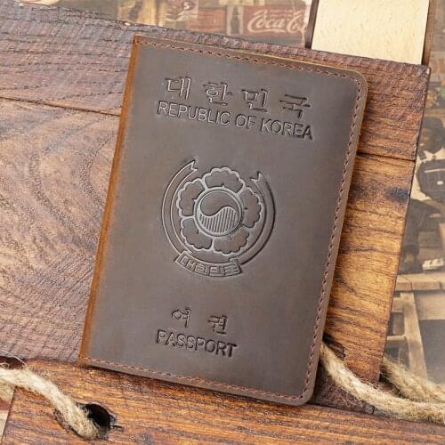 Personalized Name South Korea Passport Cover Genuine Leather Passport Wallet Men Retro Cover on The Passport