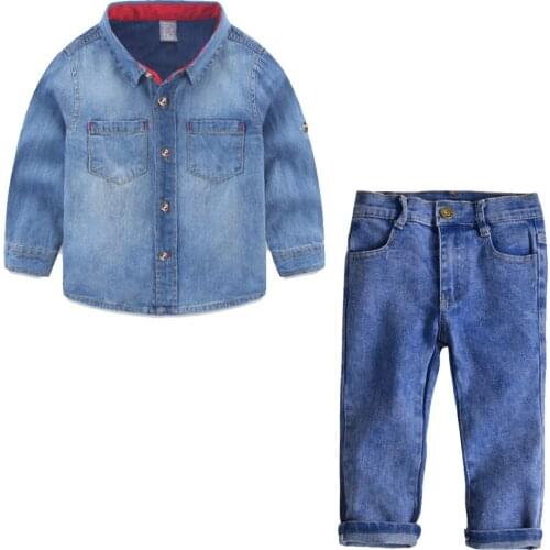 Oklady 2019 Boys Clothing Gentleman Sets Handsome Denim Children Shirt + Pants 3pcs/set Kids Baby Children Suits