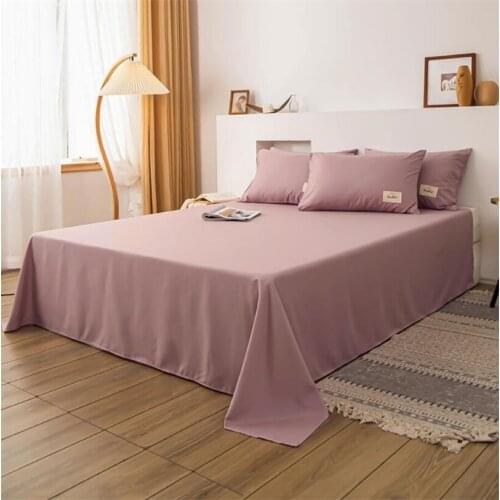 Washed Cotton Flat Bed Sheet Solid Bed Cover Single Double Queen King Size Bedsheet Linens Soft Bedspread (Pillowcase can order)